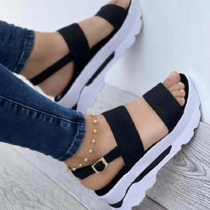Women Platform Sandals Red Wedge Shoes Woman Summer Ankle Strap Flats Shoe Ladies Peep Toe Sandals Casual Shoes Sandlas, Women Shoes