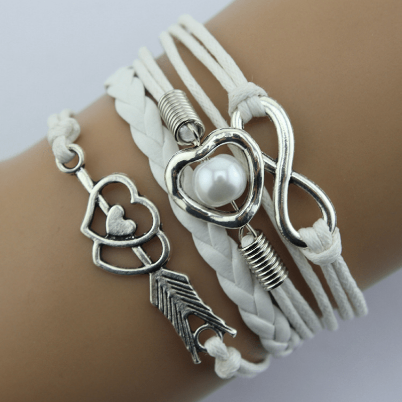 New Arrival Fashion Retro Cupid's Bow Love Heart Multicolor Rope Multi-Layer Bracelet