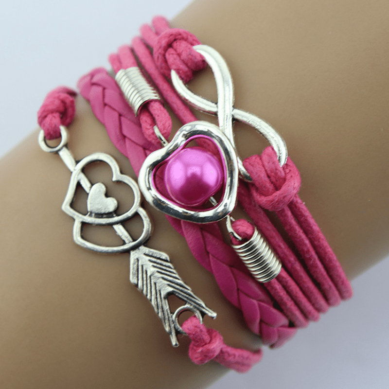 New Arrival Fashion Retro Cupid's Bow Love Heart Multicolor Rope Multi-Layer Bracelet