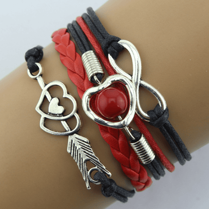 New Arrival Fashion Retro Cupid's Bow Love Heart Multicolor Rope Multi-Layer Bracelet