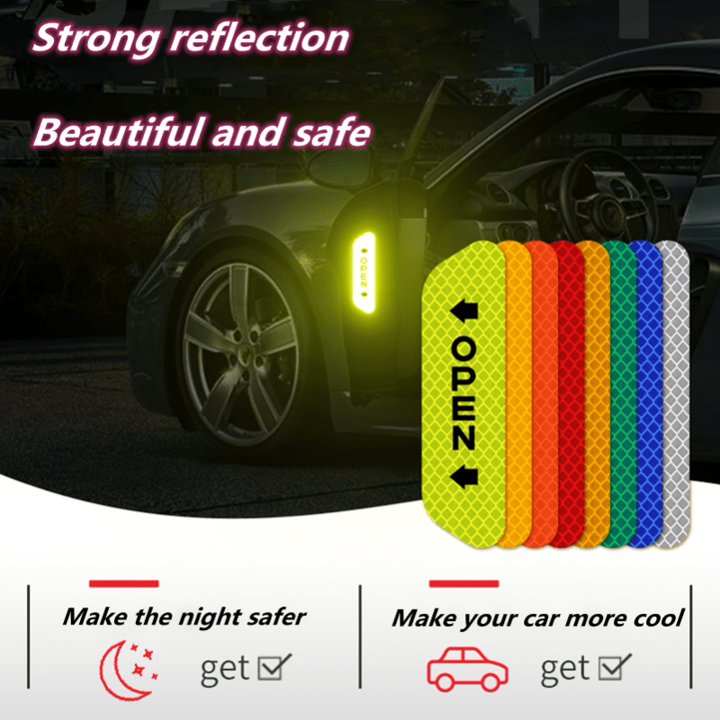 [Reflective Warning Stickers] 4PCS Easy-to-Apply Car Door Reflective Warning Stickers: Increase Visibility & Safety