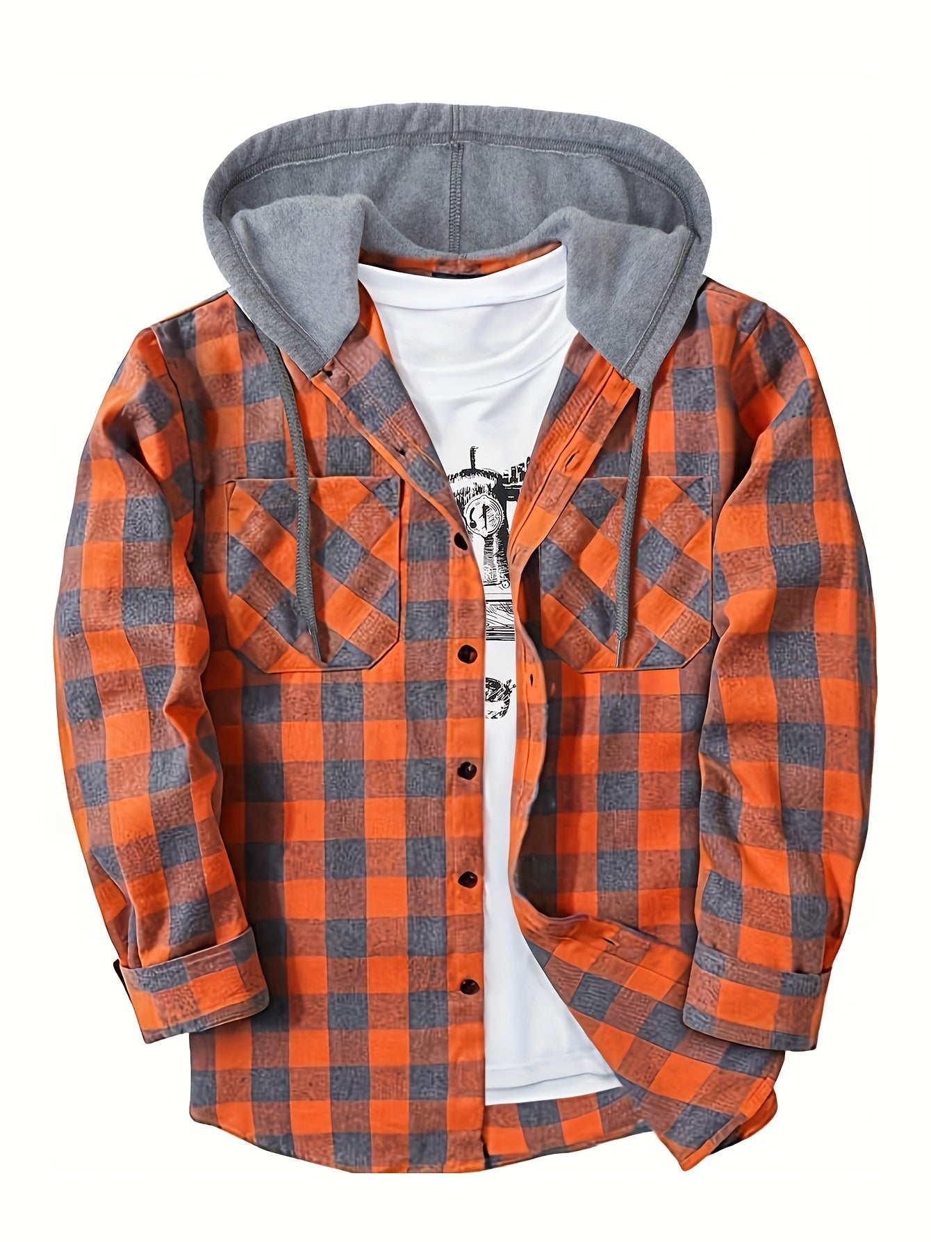Men's Fashion Hooded Plaid Trendy Shirt Hooded Plaid Sweatshirt