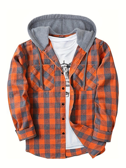 Men's Fashion Hooded Plaid Trendy Shirt Hooded Plaid Sweatshirt