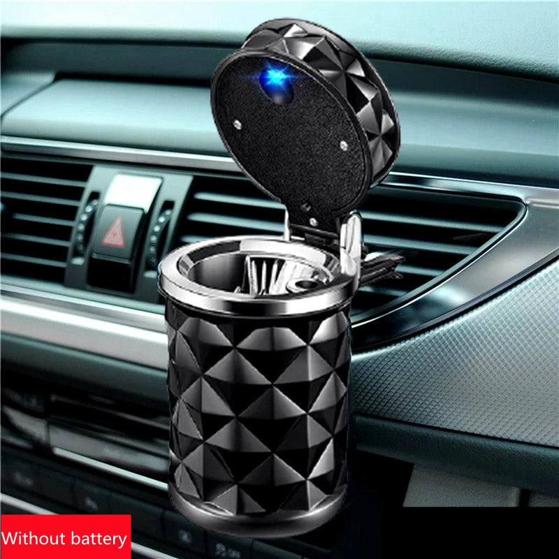 Car Ashtray with LED Light Portable Universal Alloy Ashtray Car Ashtray Sealed Ashtray