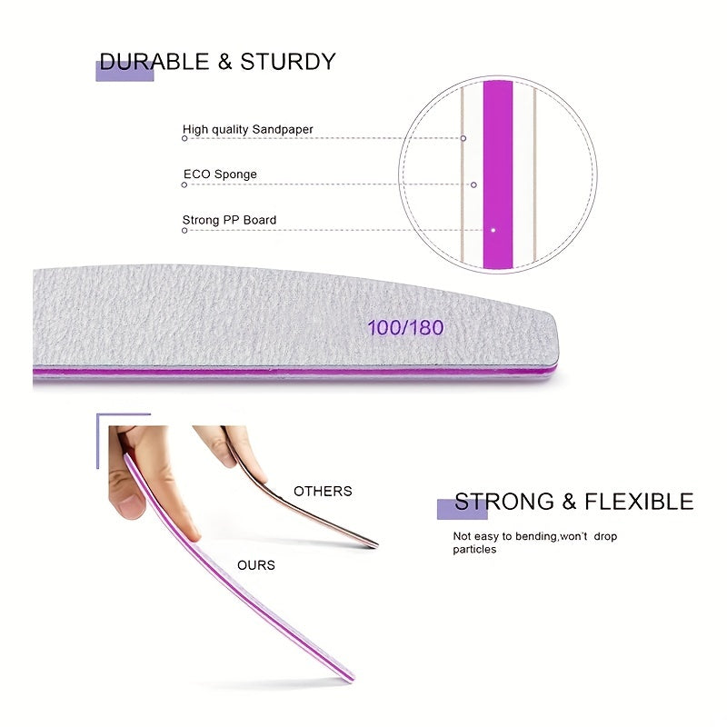 2pcs Nail Files And Buffers, 100/180 Grit, Durable Sandpaper, High Flexibility, Unscented Nail Styling Tools for Manicure And Pedicure, For Toenail& Foot Clean