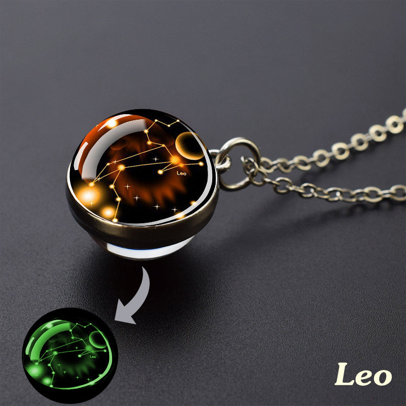 12 Constellation Necklace Starry Sky Luminous Zodiac Glass Ball Pendant Necklace Christmas Gift Glow in The Dark