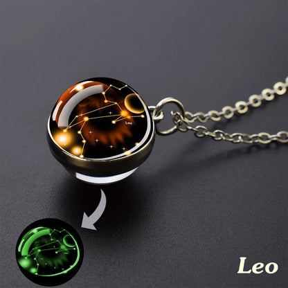 12 Constellation Necklace Starry Sky Luminous Zodiac Glass Ball Pendant Necklace Christmas Gift Glow in The Dark