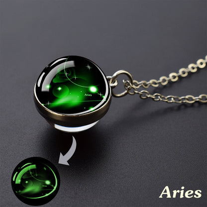 12 Constellation Necklace Starry Sky Luminous Zodiac Glass Ball Pendant Necklace Christmas Gift Glow in The Dark