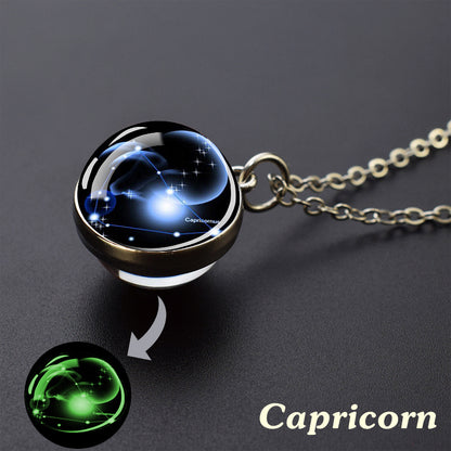 12 Constellation Necklace Starry Sky Luminous Zodiac Glass Ball Pendant Necklace Christmas Gift Glow in The Dark