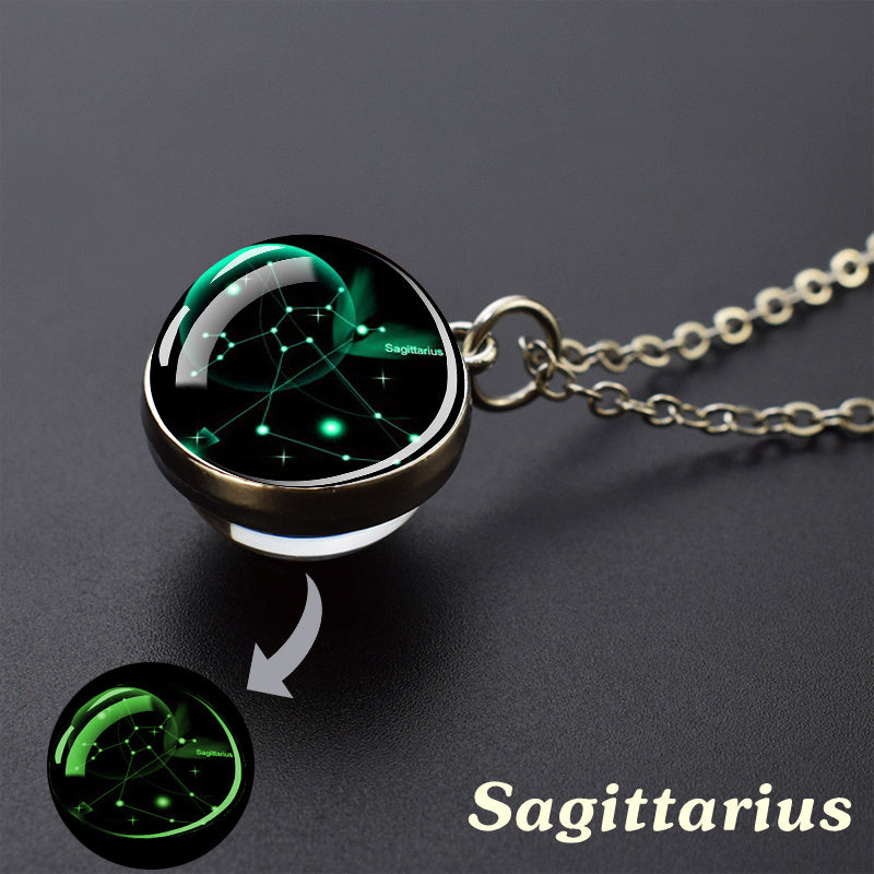 12 Constellation Necklace Starry Sky Luminous Zodiac Glass Ball Pendant Necklace Christmas Gift Glow in The Dark