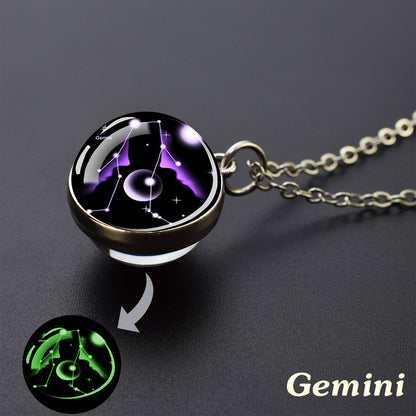 12 Constellation Necklace Starry Sky Luminous Zodiac Glass Ball Pendant Necklace Christmas Gift Glow in The Dark