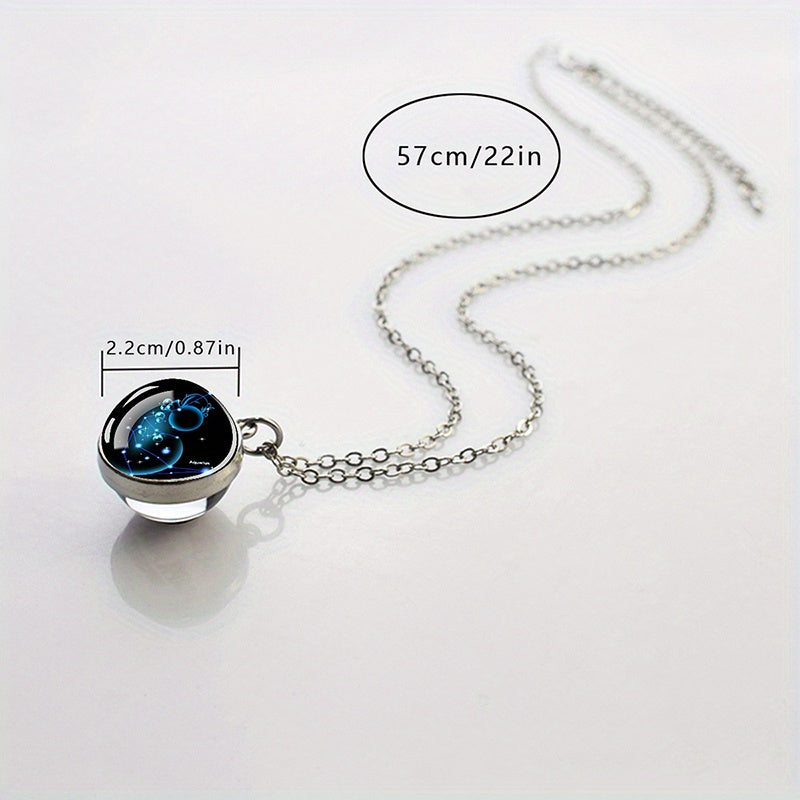 12 Constellation Necklace Starry Sky Luminous Zodiac Glass Ball Pendant Necklace Christmas Gift Glow in The Dark