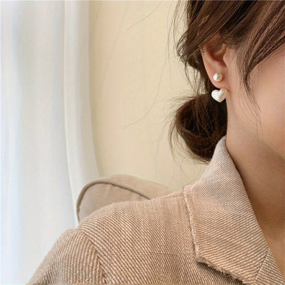 1pair Classic Heart-shaped Stud Earrings, Retro Hypoallergenic Earrings