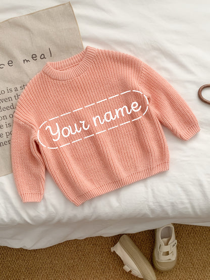 Girls' Casual Sweater with Personalized Name on Chest Area, Customizable, Perfect for Holiday Gifts