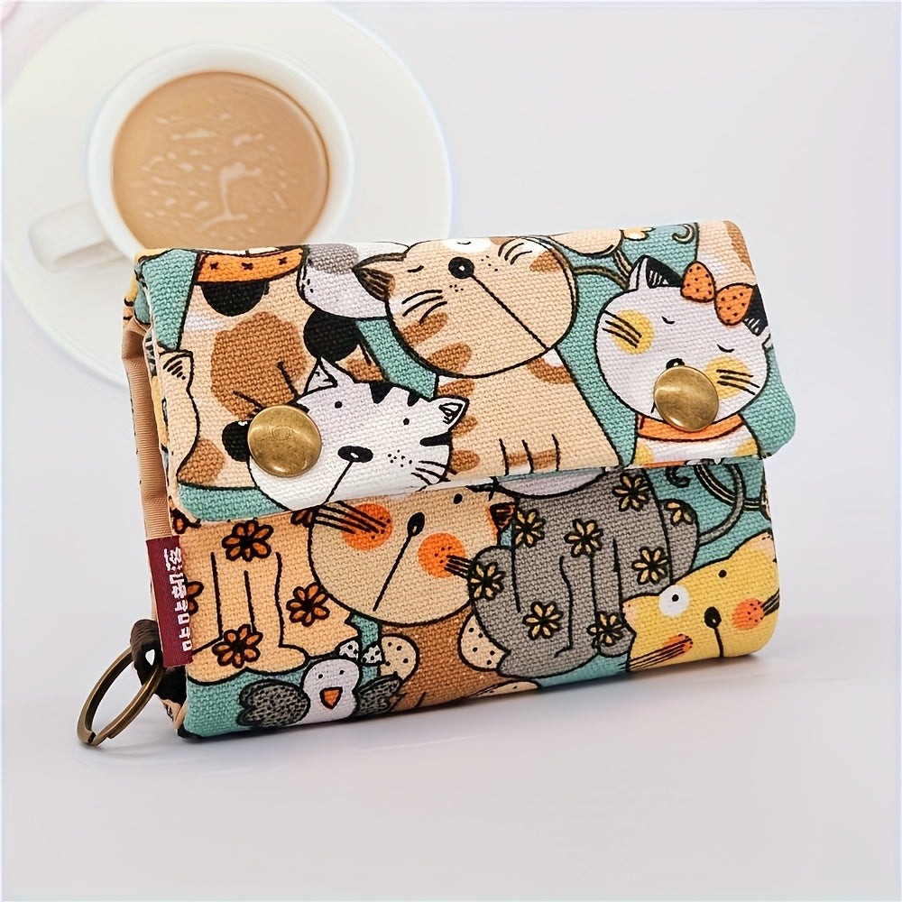 [Women's Handbag] Women's Handbag, Japanese-Style Cartoon Animal Print Clutch Wallet - Durable, Snap Closure, Vibrant Color Mix, Unisex Accessory for Casual Outings and Daily Use, Whimsical Design, Polyester Lining