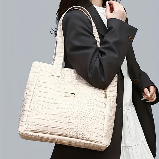 The Women'S Shoulder Bag Is a Top Choice for a Spacious Tote: Made of Elegant Solid Color Crocodile Pattern PU Material, This Stylish And Versatile Shoulder Bag Is Perfect for Outings