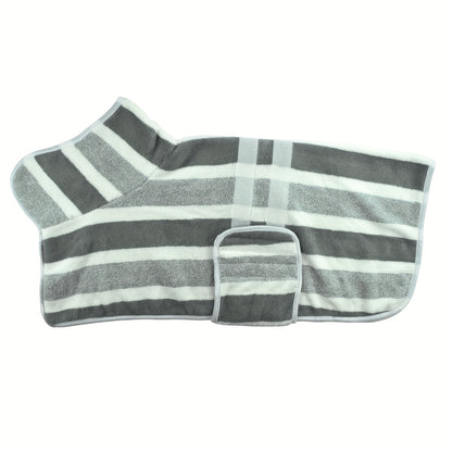 Quick-Drying Dog Bathrobe, Striped Towel Bathrobe, Super Absorbent Pet Robe with Adjustable Belly Strap Made of Ultra-Soft Fabric