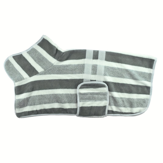 Quick-Drying Dog Bathrobe, Striped Towel Bathrobe, Super Absorbent Pet Robe with Adjustable Belly Strap Made of Ultra-Soft Fabric