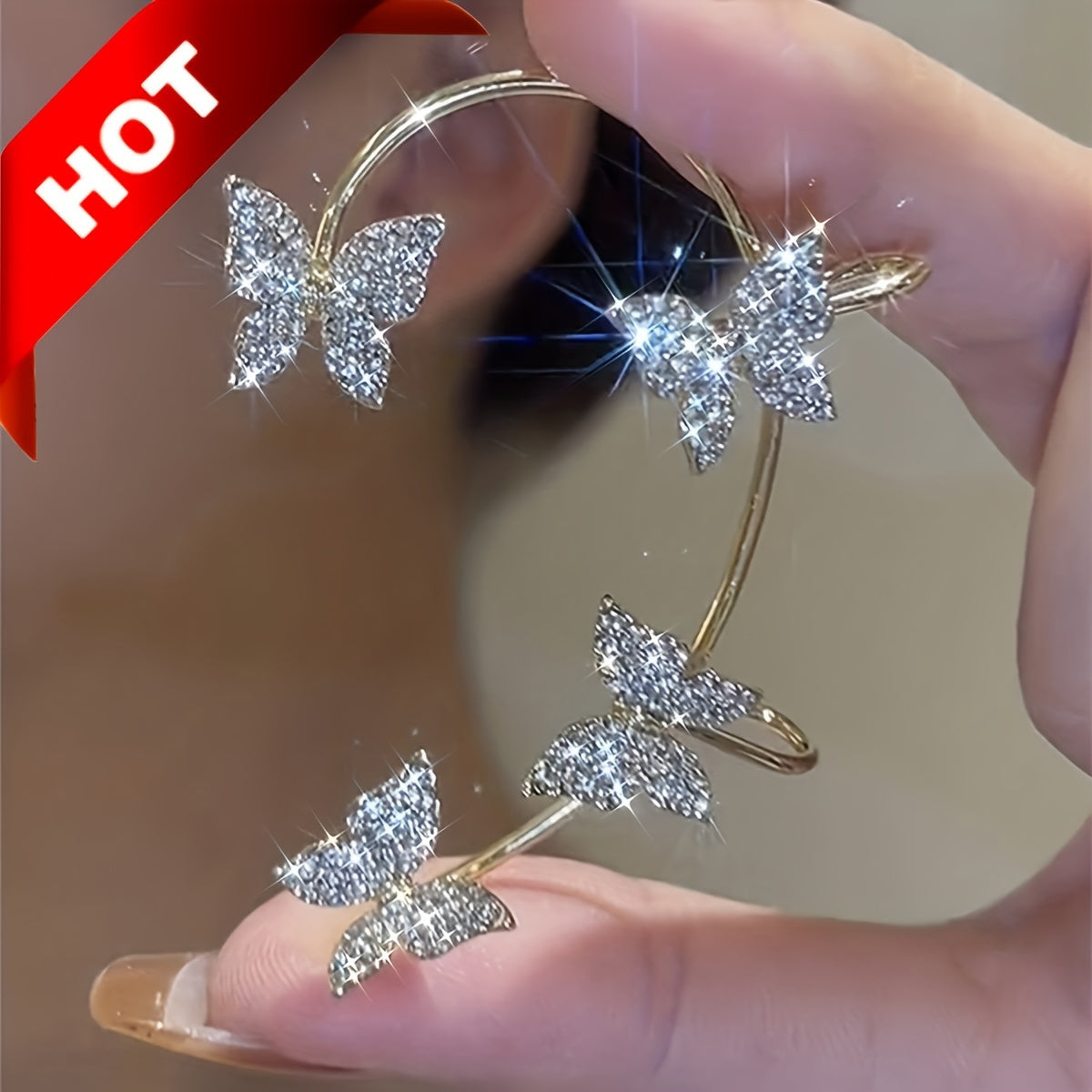 French-style Golden Sparkling Butterfly Luxury Butterfly Earrings