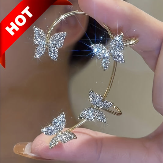 French-style Golden Sparkling Butterfly Luxury Butterfly Earrings