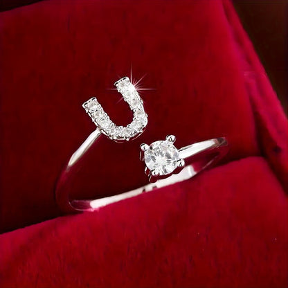 Silvery or Golden Letter Wrap Ring - Inlaid Shining Alphabet Ring - Choose Your Letter - Match Daily Outfits