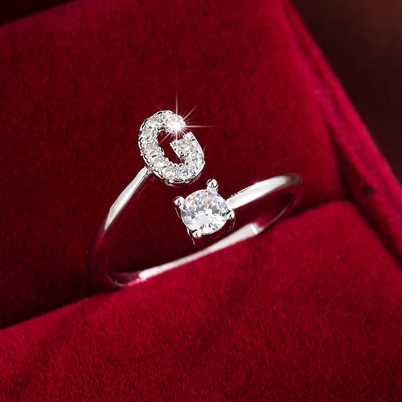 Silvery or Golden Letter Wrap Ring - Inlaid Shining Alphabet Ring - Choose Your Letter - Match Daily Outfits