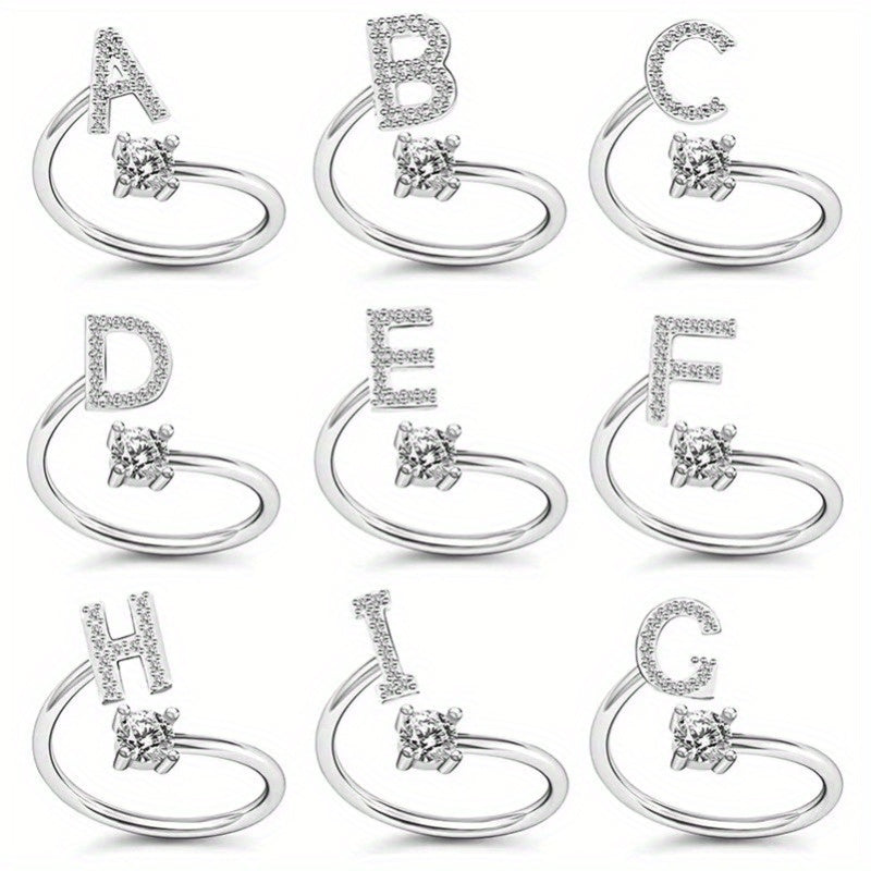 Silvery or Golden Letter Wrap Ring - Inlaid Shining Alphabet Ring - Choose Your Letter - Match Daily Outfits