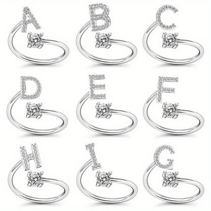 Silvery or Golden Letter Wrap Ring - Inlaid Shining Alphabet Ring - Choose Your Letter - Match Daily Outfits