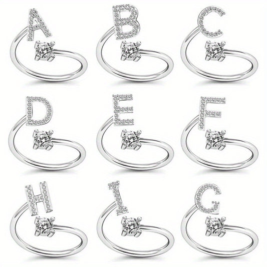 Silvery or Golden Letter Wrap Ring - Inlaid Shining Alphabet Ring - Choose Your Letter - Match Daily Outfits