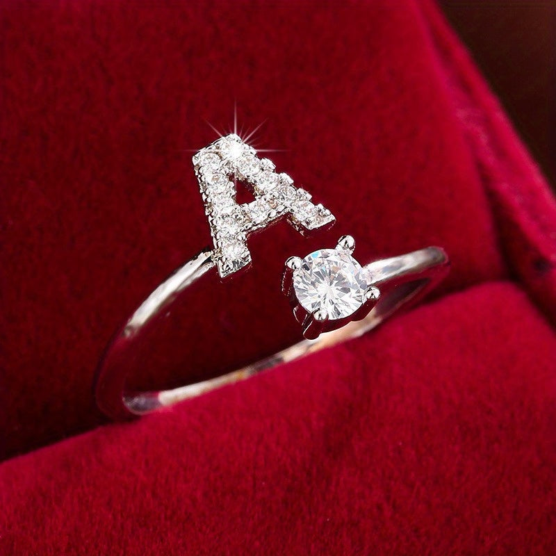 Silvery or Golden Letter Wrap Ring - Inlaid Shining Alphabet Ring - Choose Your Letter - Match Daily Outfits