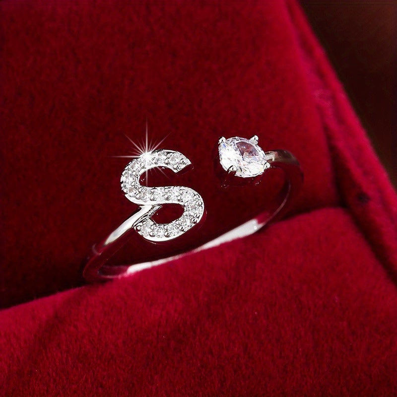 Silvery or Golden Letter Wrap Ring - Inlaid Shining Alphabet Ring - Choose Your Letter - Match Daily Outfits