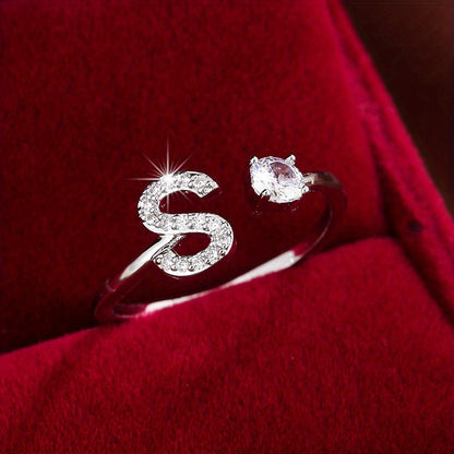 Silvery or Golden Letter Wrap Ring - Inlaid Shining Alphabet Ring - Choose Your Letter - Match Daily Outfits