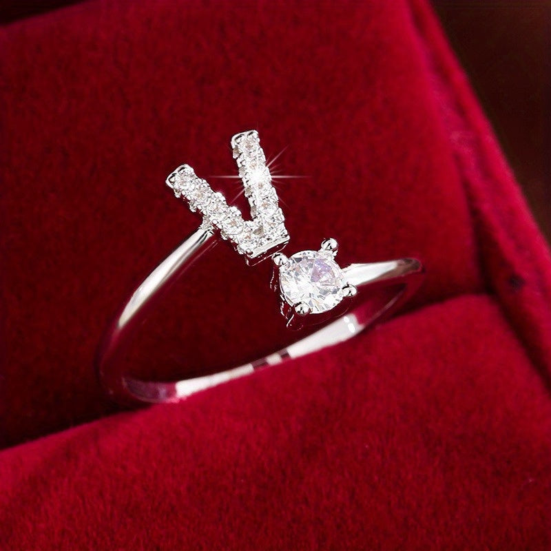 Silvery or Golden Letter Wrap Ring - Inlaid Shining Alphabet Ring - Choose Your Letter - Match Daily Outfits