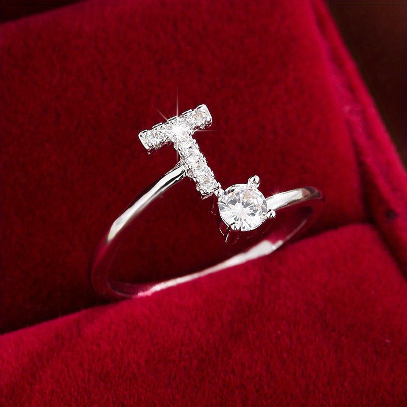 Silvery or Golden Letter Wrap Ring - Inlaid Shining Alphabet Ring - Choose Your Letter - Match Daily Outfits