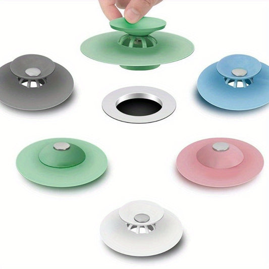 2-in-1 Drain Stopper & Strainer - Hair Catcher for Shower, Bathtub, Sink - Non-Slip Grip Cover for Kitchen, Bathroom, Laundry Floors, Hot Bath Tub Protector, Filters, Household Accessories
