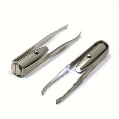 LED Light Eyebrow Tweezer - Unscented, Power-Free Stainless Steel Precision Hair Removal Tool with Smart Design, 1pc Portable Makeup Tweezer Without Battery