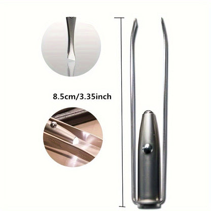 LED Light Eyebrow Tweezer - Unscented, Power-Free Stainless Steel Precision Hair Removal Tool with Smart Design, 1pc Portable Makeup Tweezer Without Battery