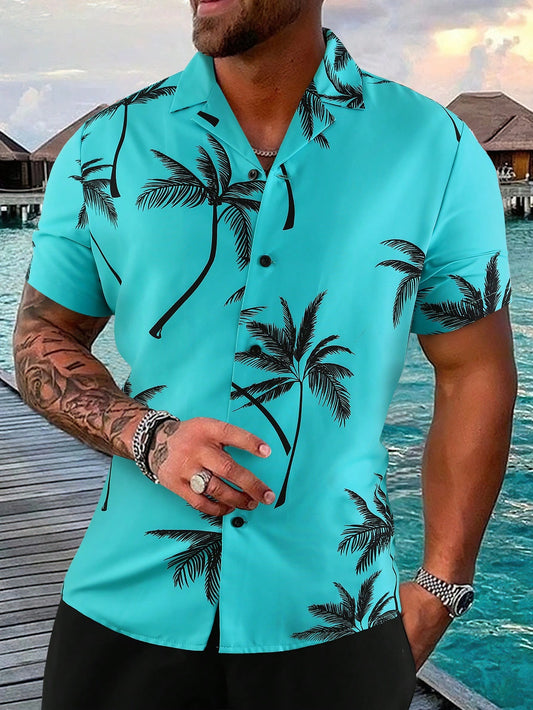 Manfinity RSRT Men's Tropical Plant Printed Short Sleeve Summer Shirt (Random Cutting)