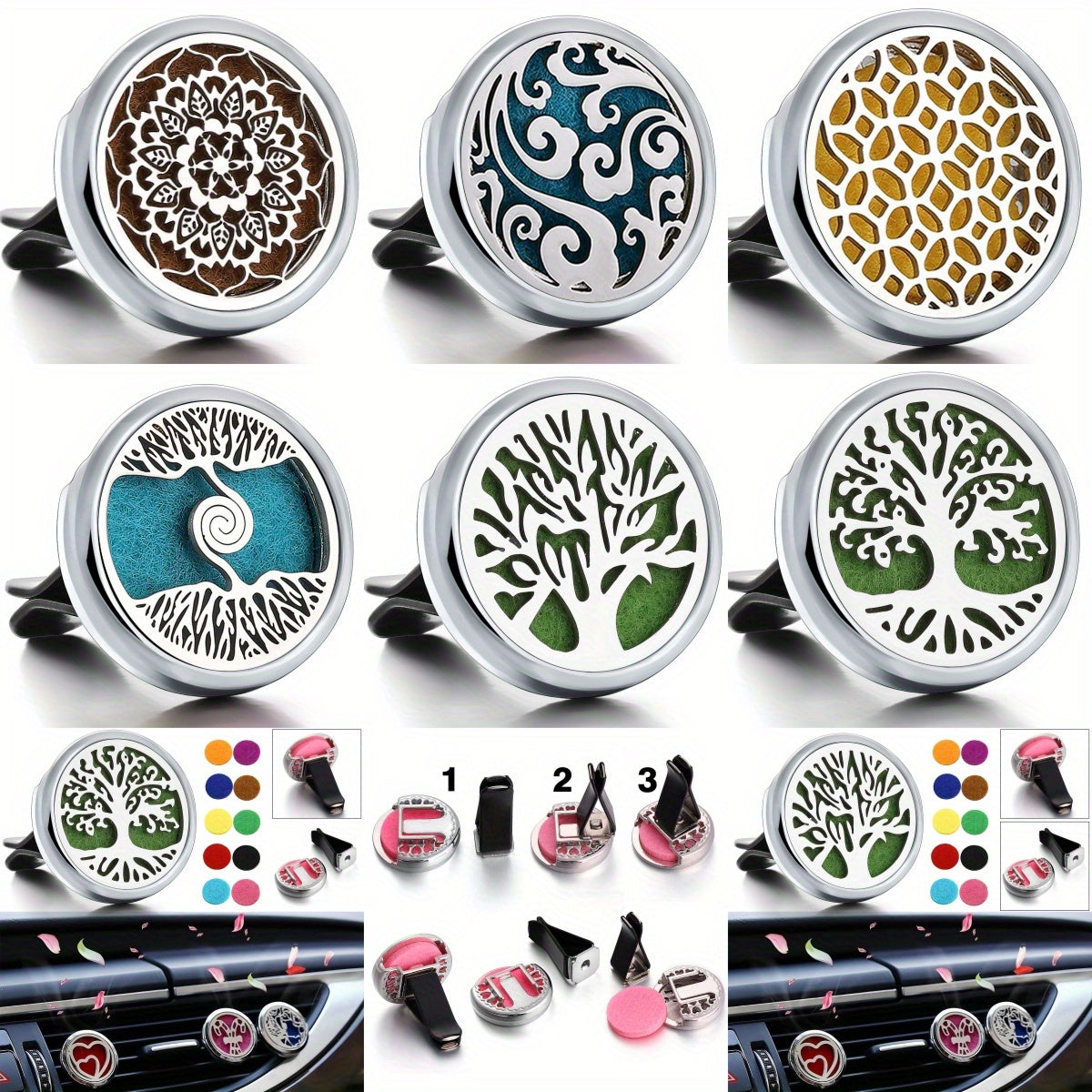 [Refillable|Car Freshener] Refillable Car Air Freshener | 1pc Perfume Diffuser Clip with 10pcs Pads | Auto Vent Accessories Aromatherapy Fragrance Without Battery