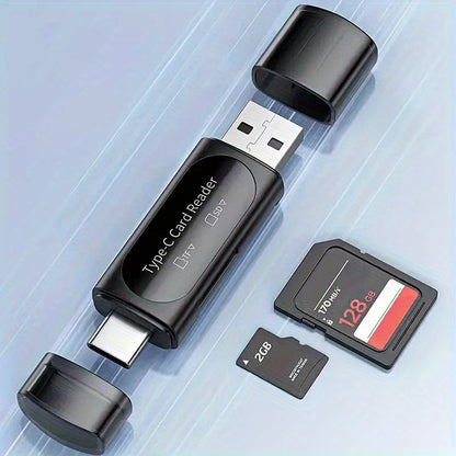 4-in-1 USB Mini SD Card Reader - Dual Card Slots, Type C/USB A Adapter for PC, MacBook, Galaxy, Tablet | Compact, No Battery Needed, Memory Card Expansion