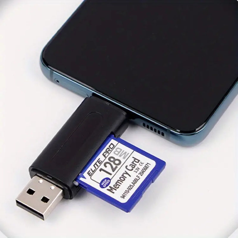 4-in-1 USB Mini SD Card Reader - Dual Card Slots, Type C/USB A Adapter for PC, MacBook, Galaxy, Tablet | Compact, No Battery Needed, Memory Card Expansion
