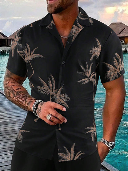 Manfinity RSRT Men's Tropical Plant Printed Short Sleeve Summer Shirt (Random Cutting)