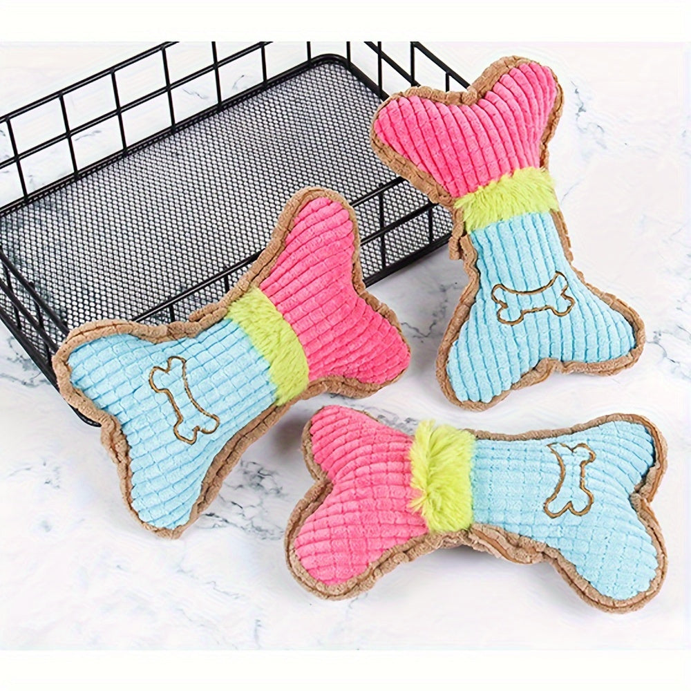 Interactive Squeaky Bone-Shaped Plush Dog Toy - Durable Chew and Teething Plaything for Medium Breeds