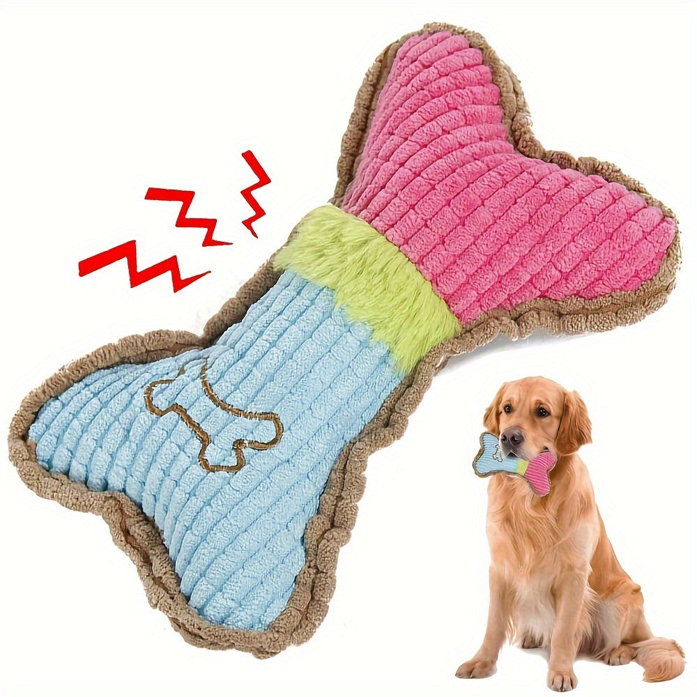Interactive Squeaky Bone-Shaped Plush Dog Toy - Durable Chew and Teething Plaything for Medium Breeds