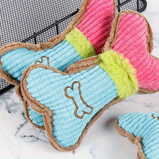 Interactive Squeaky Bone-Shaped Plush Dog Toy - Durable Chew and Teething Plaything for Medium Breeds