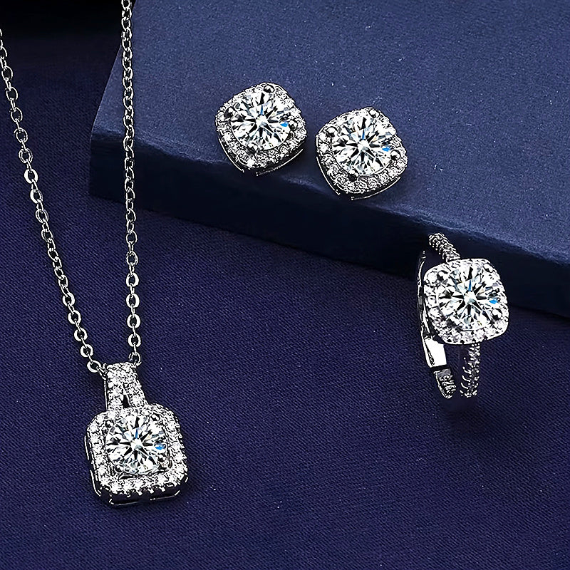 4pcs Commemorative Fashion Shining Earrings Pendant Necklace Ring Elegant And Beautiful Versatile Exquisite Gift