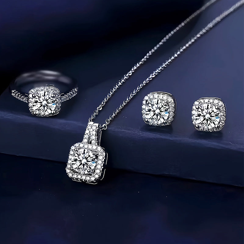 4pcs Commemorative Fashion Shining Earrings Pendant Necklace Ring Elegant And Beautiful Versatile Exquisite Gift
