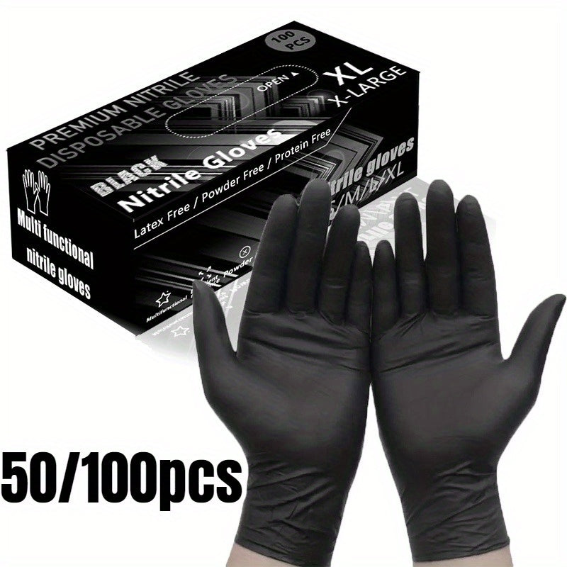 50/100PCS Black Disposable Nitrile Gloves, Household Cleaning Disposable Nitrile Gloves, Hairdressing and Nail Art Tools, Disposable Apparel