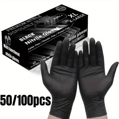 50/100PCS Black Disposable Nitrile Gloves, Household Cleaning Disposable Nitrile Gloves, Hairdressing and Nail Art Tools, Disposable Apparel