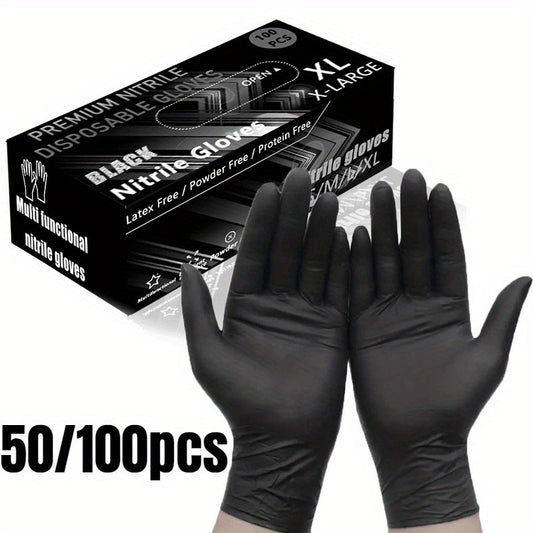 50/100PCS Black Disposable Nitrile Gloves, Household Cleaning Disposable Nitrile Gloves, Hairdressing and Nail Art Tools, Disposable Apparel